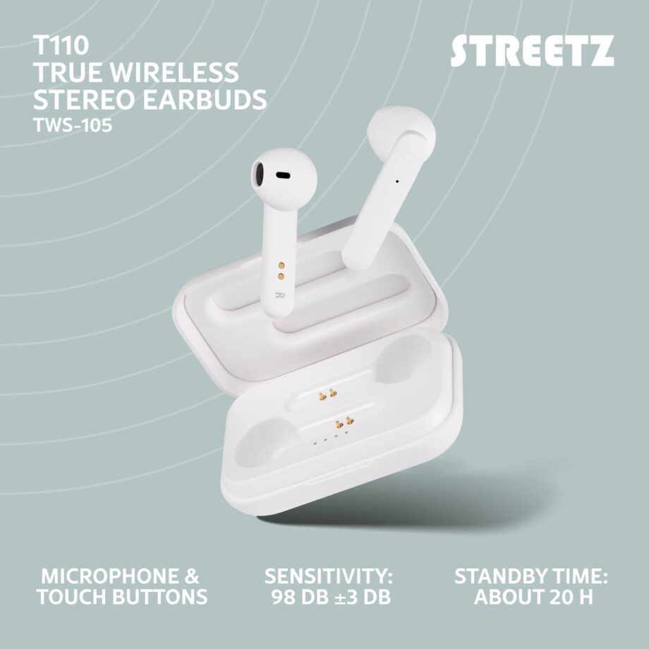 T110 TWS earbuds charging case  BT 5 matte white
