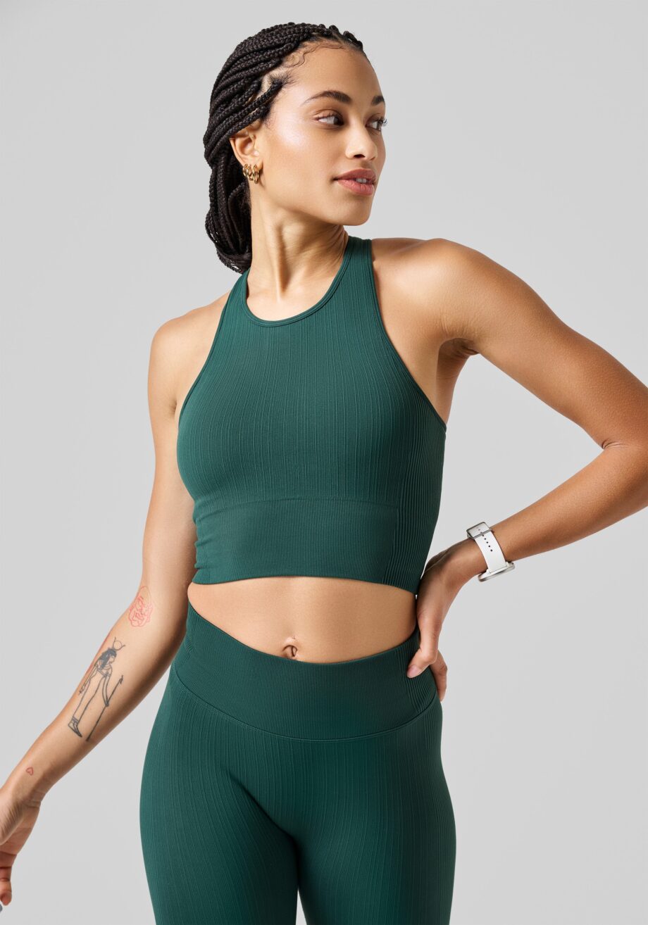 Casall Multi Rib Seamless Padded Sports Top - Dark Pine
