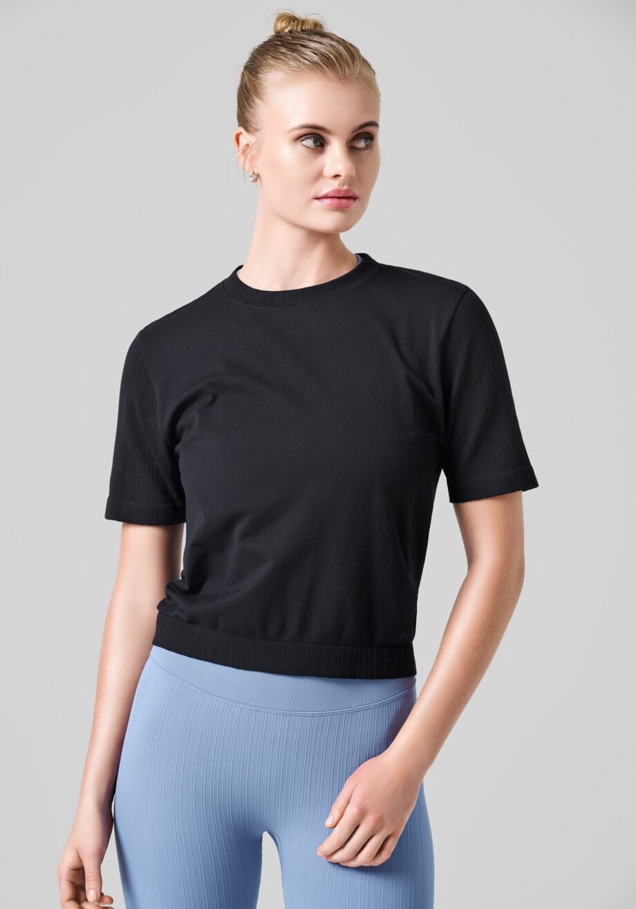 Casall Seamless Rib Sleeve Tee - Black