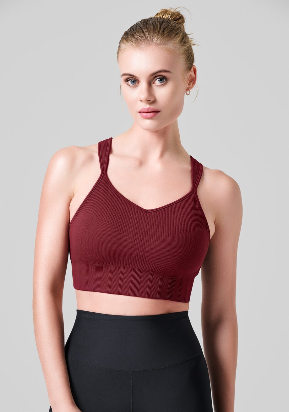 Casall Seamless Rib Padded Sports Bra - Evening Red