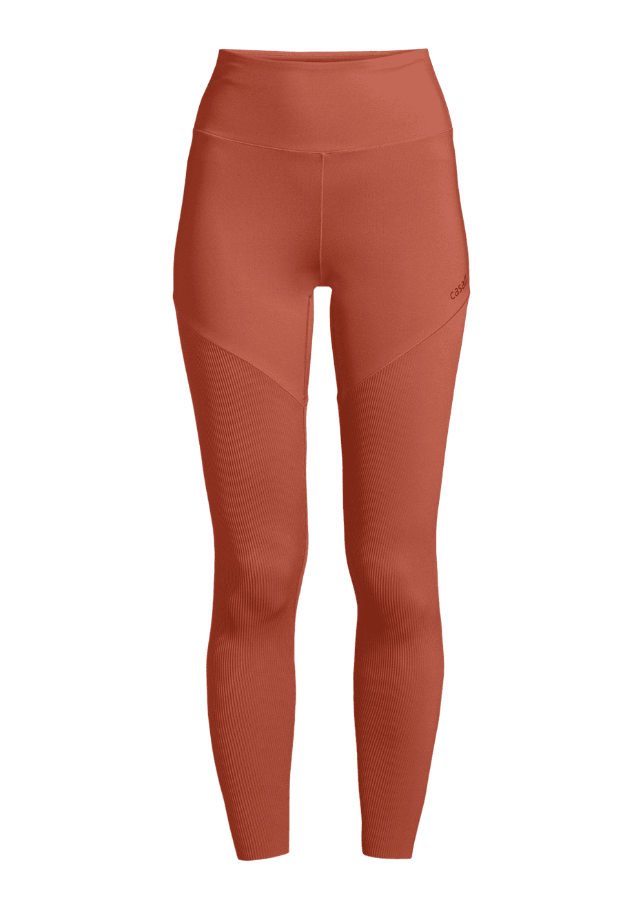 Casall Defined Rib High Waist Tights - Burnt Sienna Red