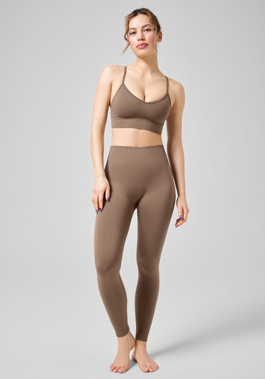 Casall Seamless Graphical Rib High Waist Tights - Taupe Brown