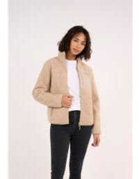 KnowledgeCotton Apparel Teddy High Neck ZipJacket - Grs/Vegan Sand