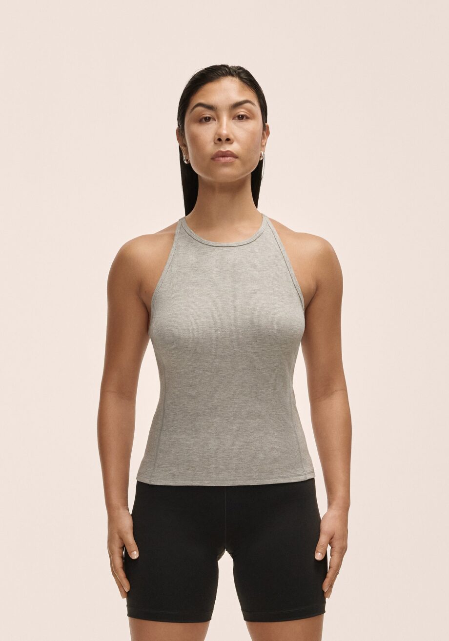 Casall Slim Rib Strap Tank - Grey Melange