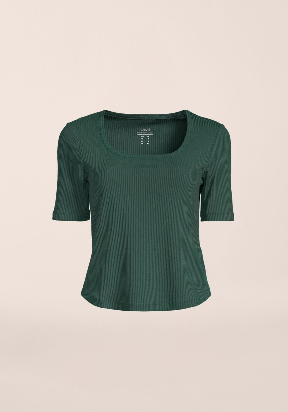 Casall Scoop Rib Tee - Dark Pine