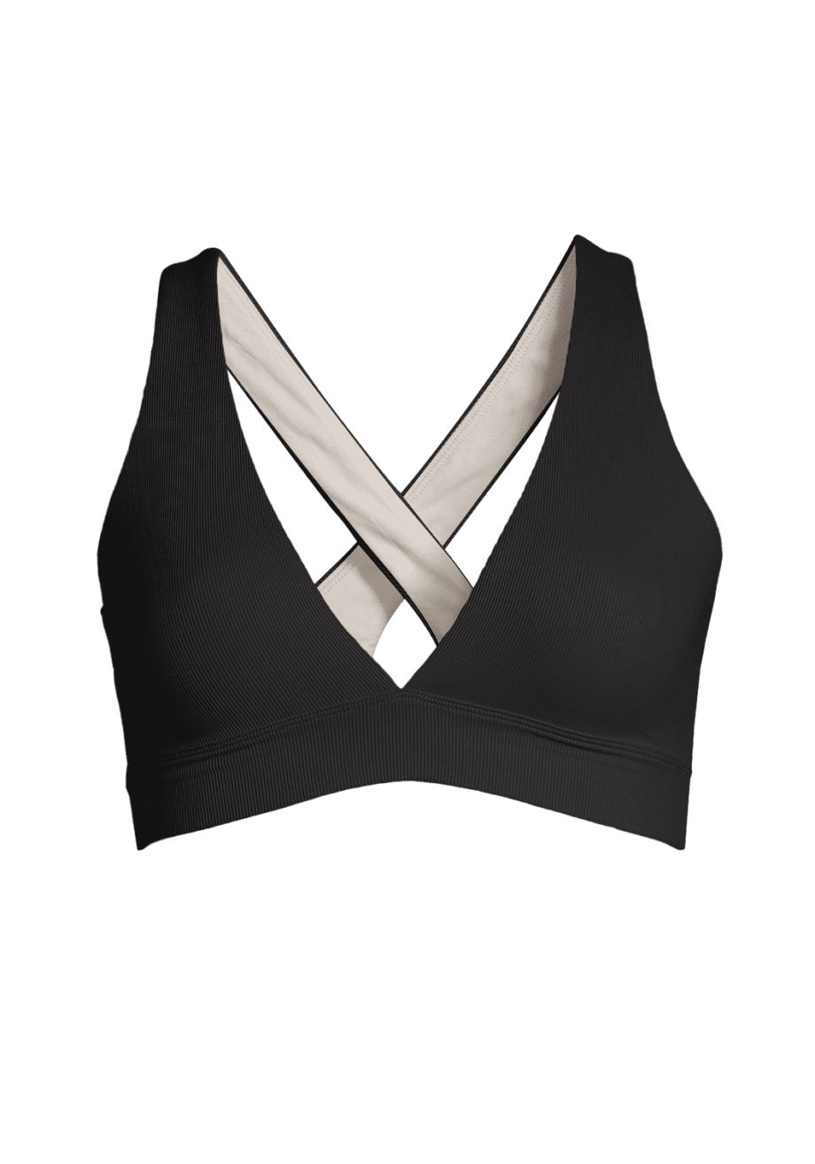 Casall V-neck Crossback Rib Bikini Top - Black