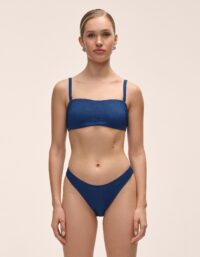 Casall Waffle Bandeau Tie Back Bikini Top - Deep Ocean