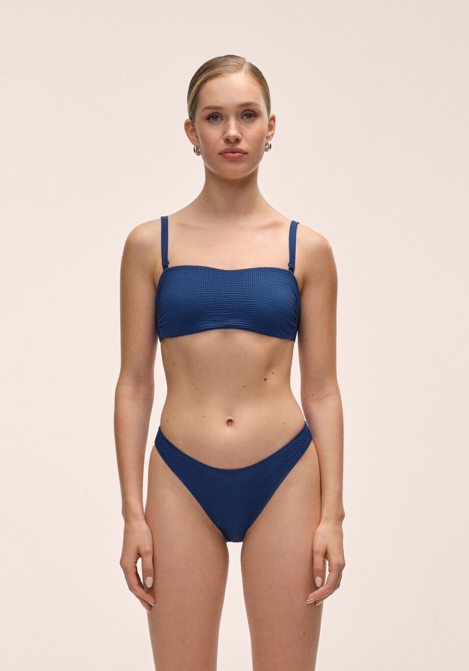 Casall Waffle Bandeau Tie Back Bikini Top - Deep Ocean