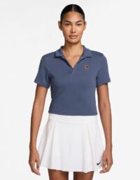 Nike Court Heritage Crop Polo Damer Blågrå - L
