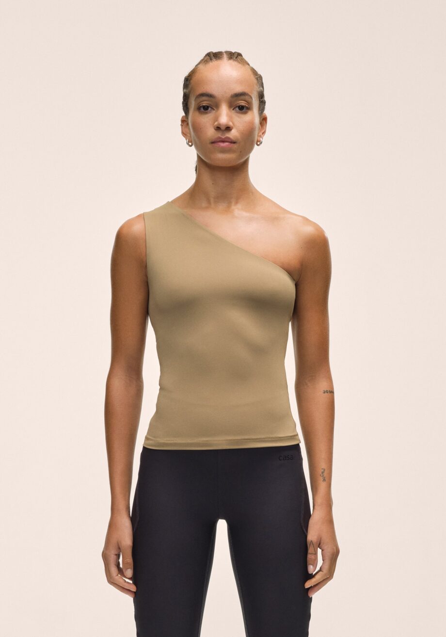 Casall One Shoulder Bra Tank - Light Khaki