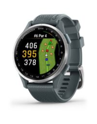 Garmin Approach S44 - Aluminiuminfattning i silver med skymningsfärgat silikonarmband