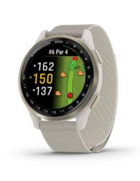 Garmin Approach S50 - Aluminiuminfattning i krämfärgad guld med elfenbensvitt ComfortFit-nylonarmband