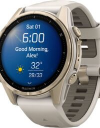 Garmin Fenix 8 Sapphire 43 mm Pulsklocka Soft Gold w/ Fog Gray/Dark Sandstone Silicone Band