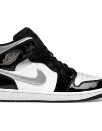 Air Jordan 1 Mid Patent Black Silver Metallic Gold