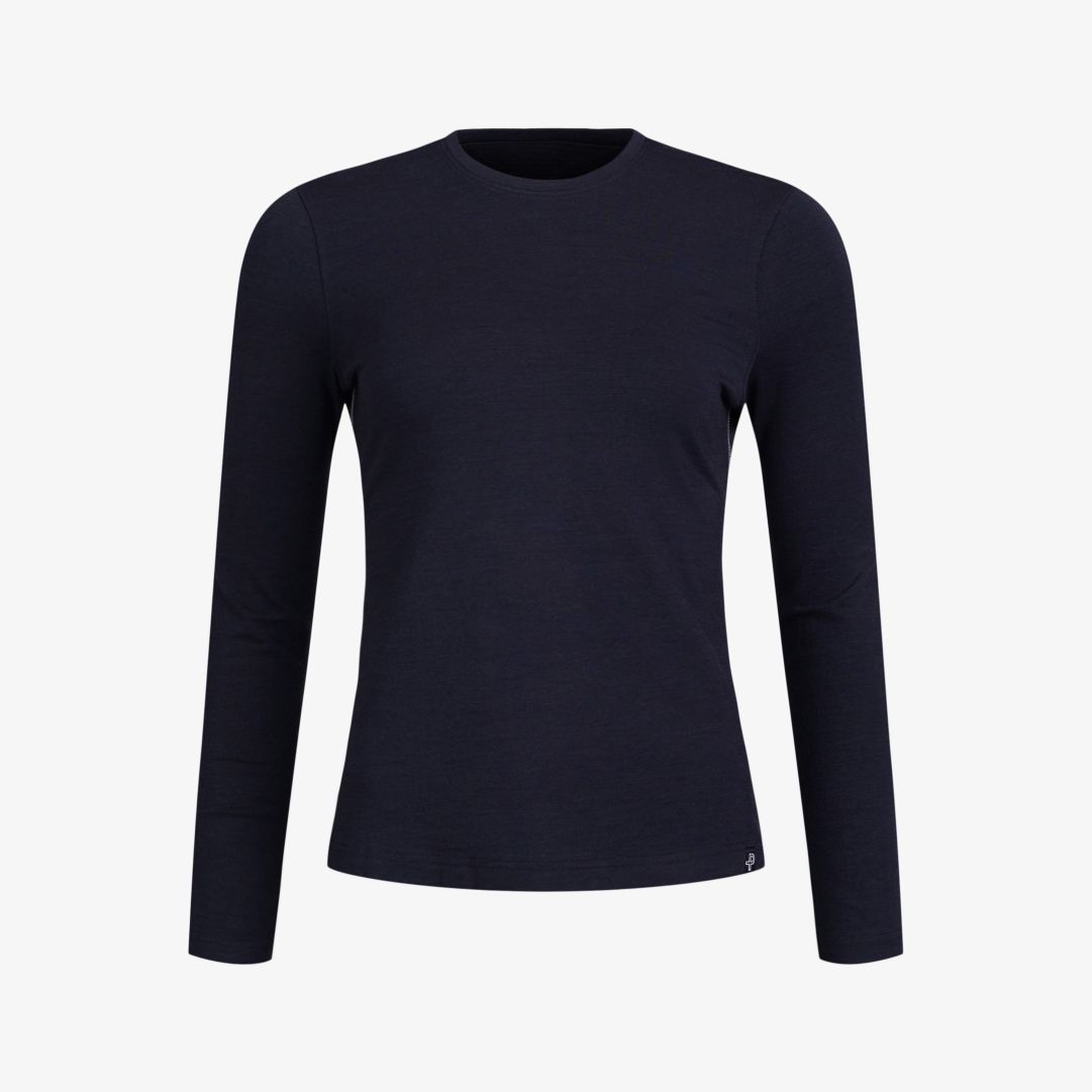 Pelle P - W Merboo LS, Dk Navy Blue Långärmad t-shirt tillverkad i en blandning av merinoull, viskos från bambu och elastan