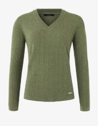 Pelle P - W Tiller Herringbone V-neck, Kombu Green Mélange Avslappnad passform och stilren look