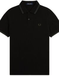 Fred Perry Polo Shirt Black w Green Stripes Mens (Storlek kläder: XXL)