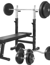 Gorilla Sports Bänkpress BLACK Skivstång Curlstång Hantelset 100kg