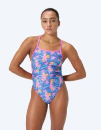 Speedo baddräkt för dam - Allover Digital V-Back - Mörkblå/ljusrosa