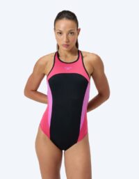 Speedo baddräkt för dam - Splice Cross Back - Svart/ljusrosa