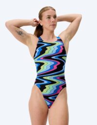 Speedo baddräkt för dam - Printed Leaderback - Svart/blå
