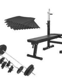 Gorilla Sports Bänkpress BLACK Skivstång Curlstång Hantelset Golv 100kg