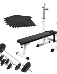 Gorilla Sports Bänkpress WHITE Skivstång Curlstång Hantelset Golv 100kg