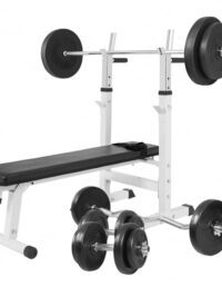Gorilla Sports Bänkpress WHITE Skivstång Curlstång Hantelset 100kg