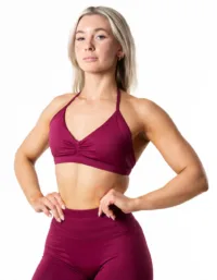 Relode Hybrid Seamless Halterneck Sports Bra - Red Plum