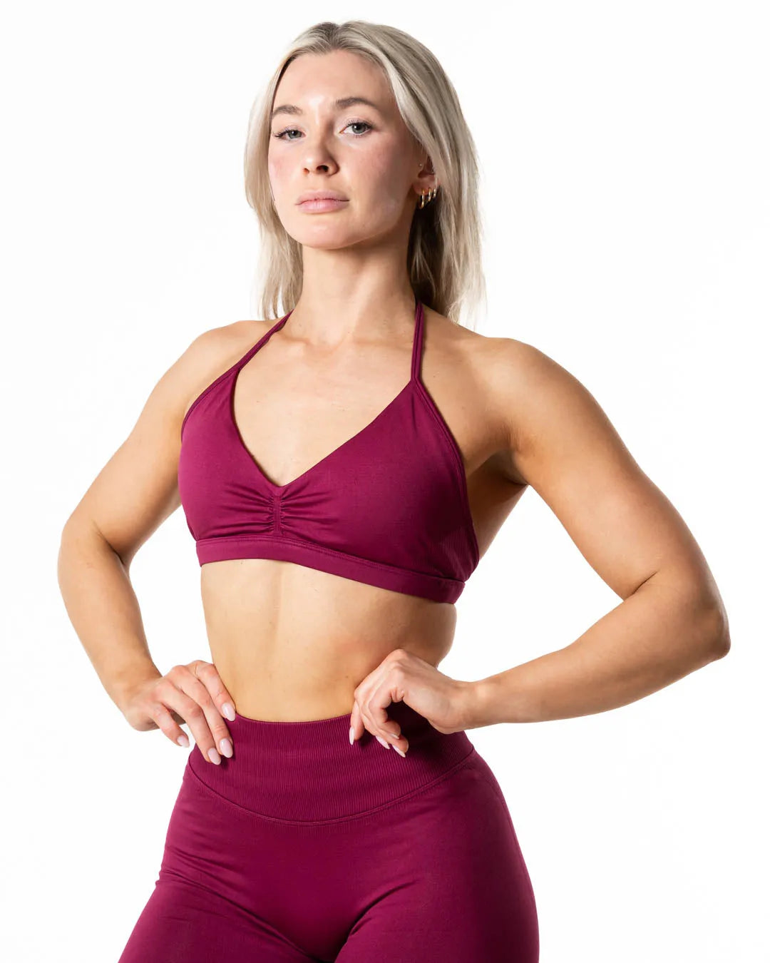 Relode Hybrid Seamless Halterneck Sports Bra - Red Plum