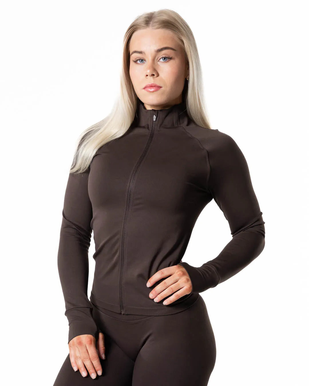 Relode Aura Seamless Zip Longsleeve - Espresso brown